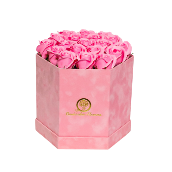 Βελούδινη Πολύγωνη καπελιέρα με ροζ χειροποίητα τριαντάφυλλα από σαπούνι